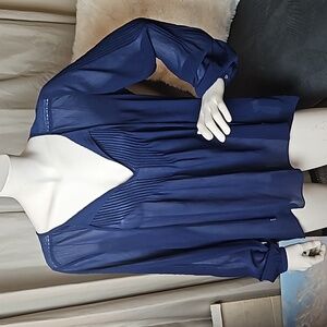 White House Black Market Semi Sheer Blouse Tie VNeck Pleated